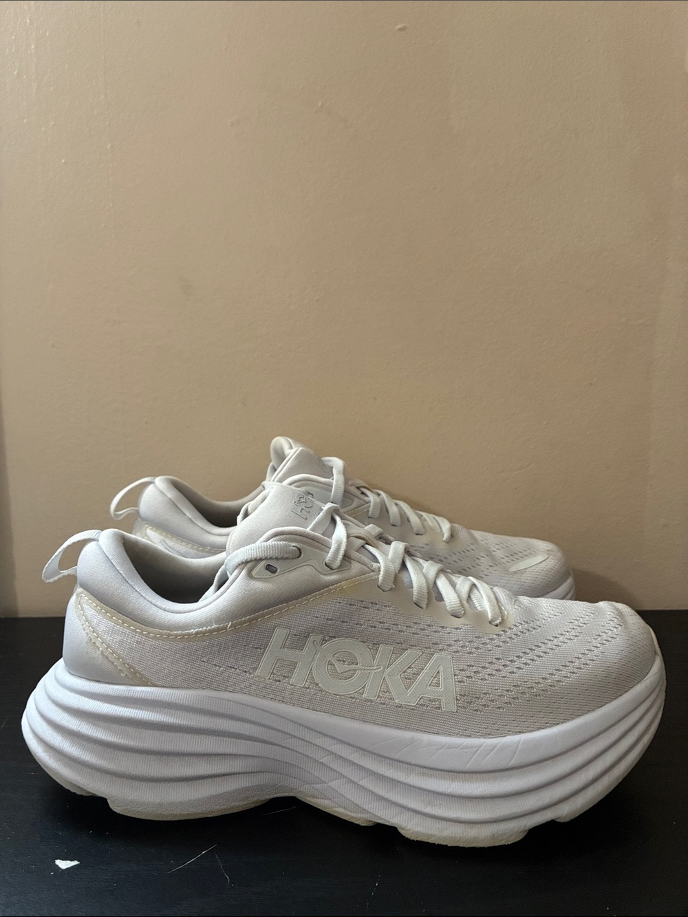 HOKA Bondi 8 max-cushioned road running sneakers all white size 7